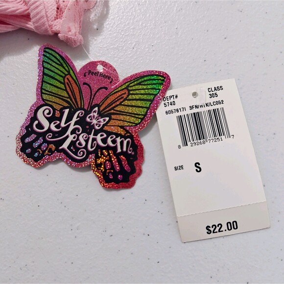 New Vtg Lace Tank Top Self Esteem S Small Long Layering Baby Pink Ribbed Y2K NWT - Picture 7 of 7